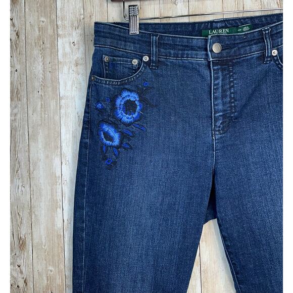 Lauren Ralph Lauren Skinny Crop Jeans 10P Womens Blue Embroidered Denim Floral - Picture 3 of 10